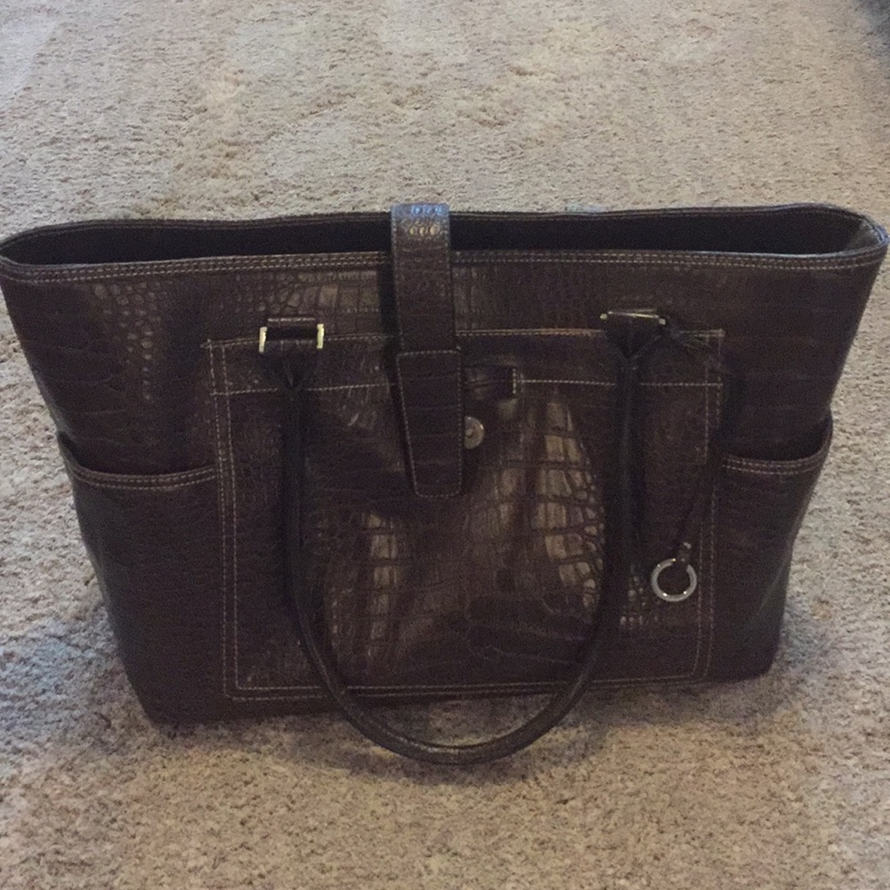 Brown vegan leather work bag